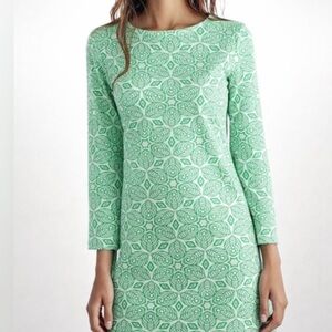 Melly M Green Geometric Print Shift Dress XS Boat Neck 3/4 Sleeve‎ Stretch